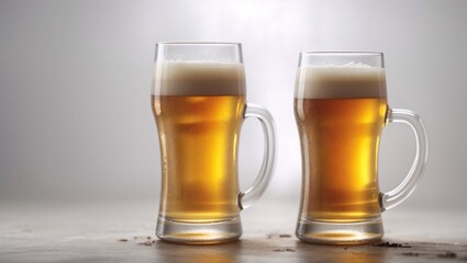 Foggy glass mug with beer on a white background