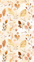 Botanical watercolor seamless pattern in warm beige pastel tone illustrations