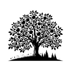 Pear Tree Vector Silhouette- Tranquil Beauty of Nature's In Illustration Form- Illustration Of Pear Tree- Vector Of Pear Tree.