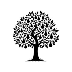 Pear Tree Vector Silhouette- Tranquil Beauty of Nature's In Illustration Form- Illustration Of Pear Tree- Vector Of Pear Tree.