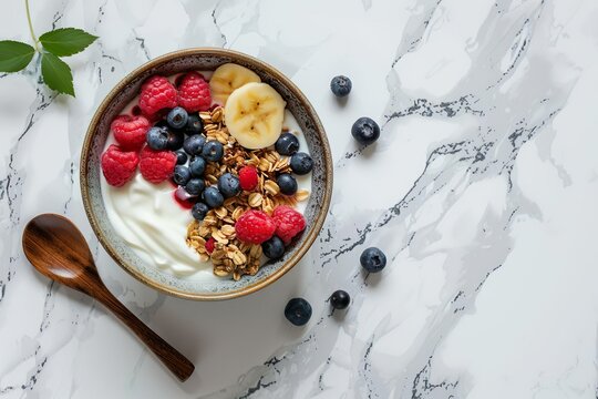 berry yogurt granola breakfast filmed in studio