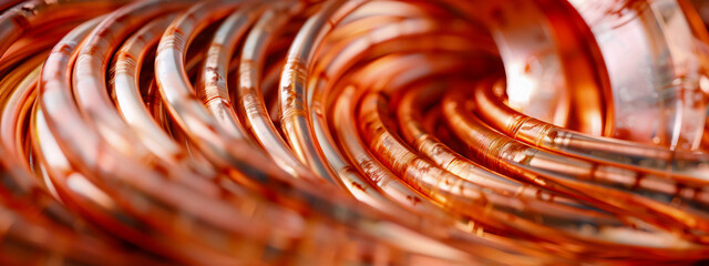 Intricate copper pipes and wires, illustrating industrial and electrical complexity