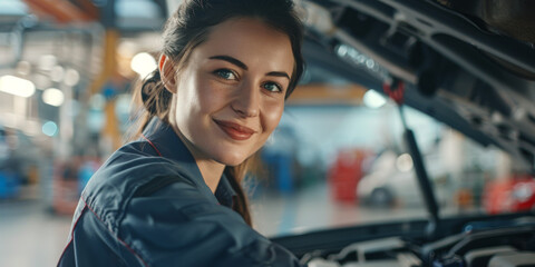 Professional portrait - Mechanic working under the hood of a car