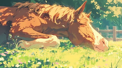 cartoon illustration of a horse sleeping