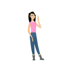 pose of woman in pink t-shirt fashion
