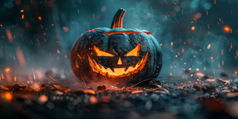 Spooky Jack-o'-Lantern Glowing Amidst Autumn Sparks - Powered by Adobe
