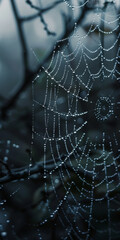 Dew-Adorned Spider Web on a Moody Morning