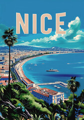 Affiche vintage montrant la ville de Nice en illustration	
