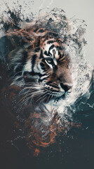 Tiger Emerging from Water Artistic  - Artistically  image of a tiger's head emerging from turbulent water, conveying ferocity