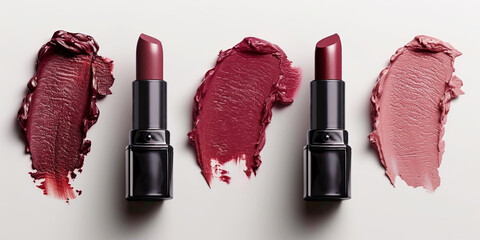 Three elegant smears of dark red lipstick isolated on a white background