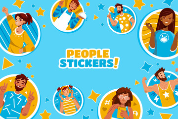 Hand drawn cartoon people stickers background