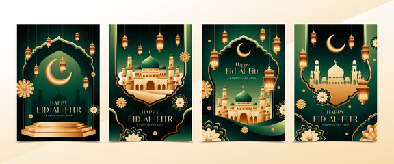 Eid al-fitr cards in realistic design
