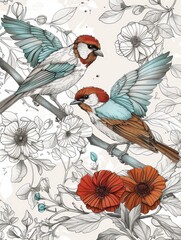 Artistic Illustration of Exquisite Birds