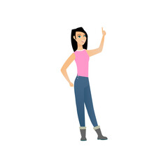 pose of woman in pink t-shirt fashion