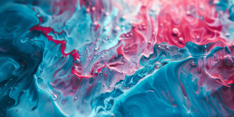 Abstract Fluid Art with Vivid Turquoise and Crimson Waves