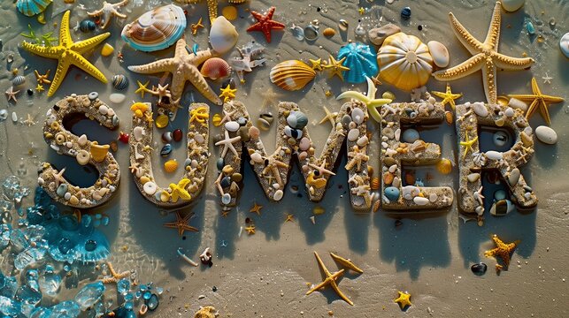amazing summer word in a beach background with copy space
