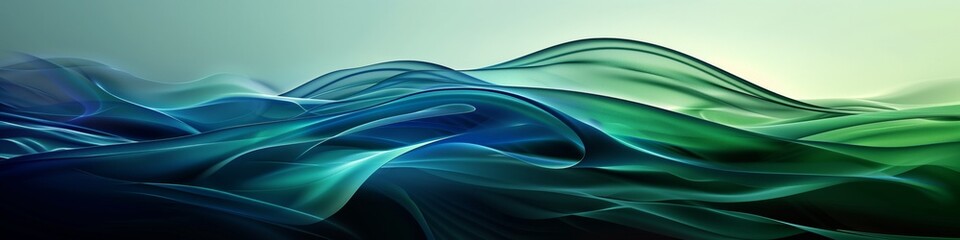 sleek digital waves in vibrant green and blue creating a smooth abstract art design