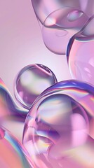 elegant iridescent art with glass-like bubbles and shimmering light in soft pastel tones