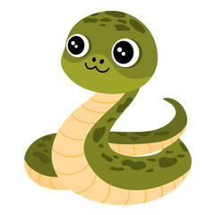 Cute Cartoon Snake. Happy funny serpent with spots on skin. Colored flat vector illustration isolated on white background