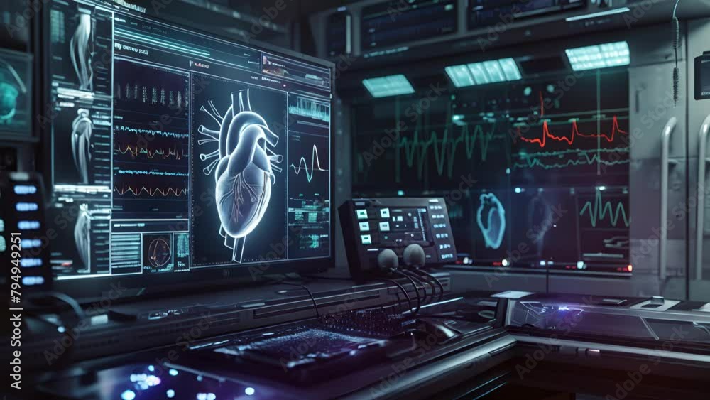 Poster a computer monitor displays a heart on the screen. the heart is surrounded by a number of other moni
