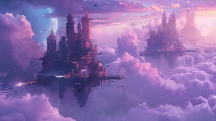 Interconnected Cyberpunk Cities in the Sky