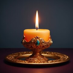 A beautifully burning thick, ornate candle.