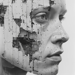 AI and Human Mind Meld: Imagine a future where AI and human consciousness can merge, illustrating the process or the resulting hybrid entity. --stylize 750 Job ID: 9b14e0a9-06e5-45f9-b46b-d50c7f2d3782