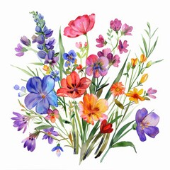 Obraz na płótnie Canvas Lush and vibrant spring flowers in watercolor, isolated on white --ar 1:1 Job ID: 181651a9-7c2f-4e08-85e1-d6e80e337c01