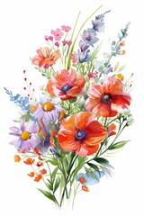 Fototapeta na wymiar Colorful watercolor bouquet of spring flowers, white isolated background --ar 2:3 Job ID: a8c6feb3-2309-40de-ae57-1ca4636554d2