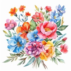 Watercolor vivid spring floral bunch, isolated on white, perfect for clipart --ar 1:1 Job ID: 61bc7117-2398-4460-8fb4-eb8680bbc868