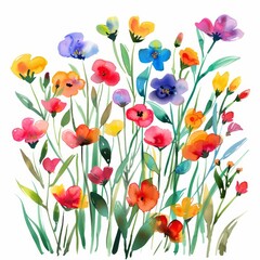 Vibrant and colorful spring floral watercolor, isolated on white background --ar 1:1 Job ID: f2b787eb-1b6a-42be-942f-c782144d33a6