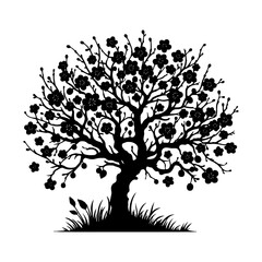 Obraz premium Plum Tree Vector Silhouette- Embodies the Serene Beauty of Nature's Fruitful Bounty- Plum Tree Illustration