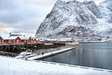 Reine, Norway - 21 Nov, 2023: winter landscape, Reine is a breathtaking fishing village on the northern Lofoten archipelago