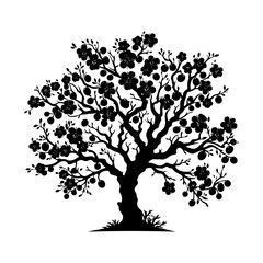 Plum Tree Vector Silhouette- Embodies the Serene Beauty of Nature's Fruitful Bounty- Plum Tree Illustration