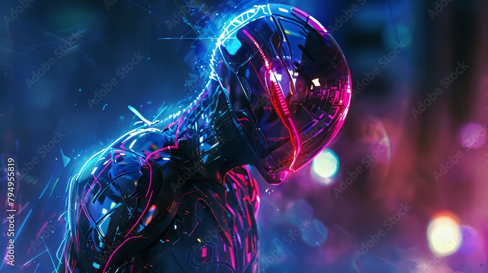 Poster glowing chrome effect adding a luminous quality to illustrations