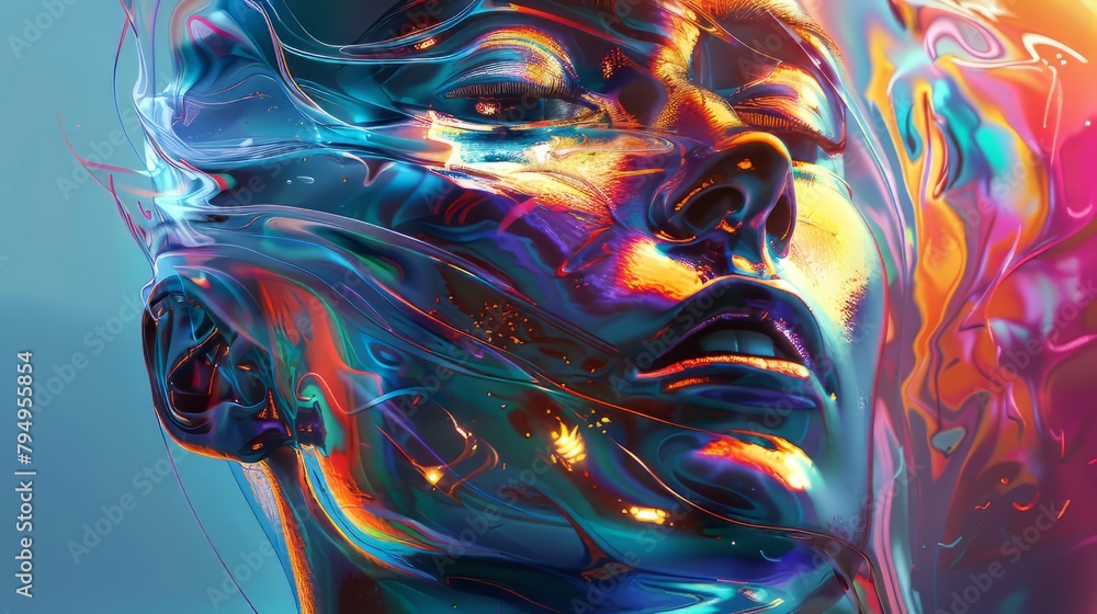 Aufkleber glowing chrome effect adding a luminous quality to digital art