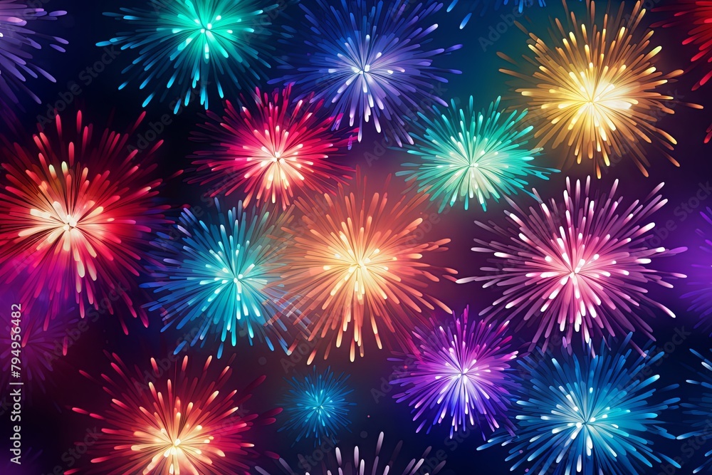 Poster dazzling firework gradient explosions: colorful bursting patterns spectacle