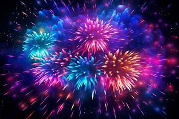 Fototapeta premium Dazzling Firework Gradient Explosions: Cascading Dynamic Light Spectacle