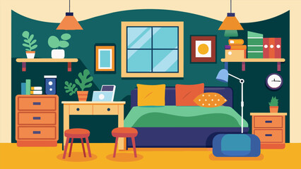 A college dorm room is furnished with handmedown furniture and thrifted decor proving that a cozy and stylish space can be achieved on a