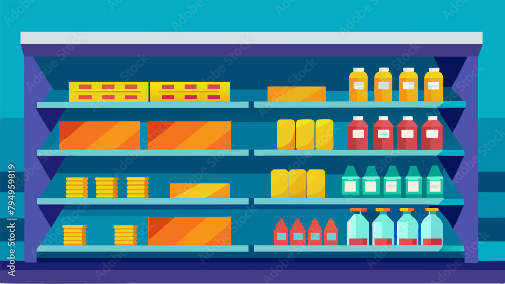 Poster a grocery store shelf displaying empty spaces where the normally stocked items have been removed due