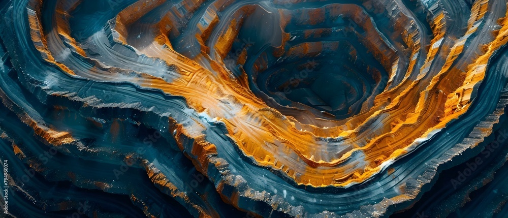 Poster aerial view of openpit mine with terraces and roads for mining. concept mining operations, open pit 