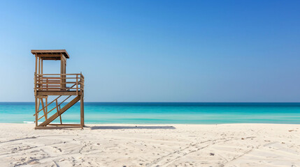 Lifeguard tower on the beach in Dybai UAE. Beach 