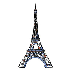 Monument dessiné à la main, tour Eiffel de Paris en France