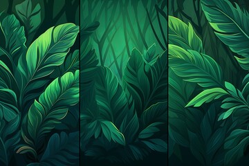 Exotic Jungle Green Gradients: Emerald Canopy Echoes - obrazy, fototapety, plakaty