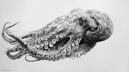 Black and white pencil drawings of fascinating sea creatures. Where art and imagination combine to create a sense of wonder and awe. - obrazy, fototapety, plakaty