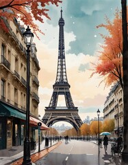 Autumnal European Cityscape: A Romantic Stroll Through Paris