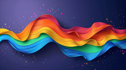 Vibrant Rainbow Ribbon Illustration Depicting LGBT Pride on a Blue Background
