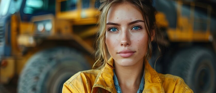 Portrait of a confident female mining truck driver promoting gender equality. Concept Empowering Women, Gender Equality, Female Worker, Mining Industry, Confidence