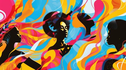 A bold and vibrant design featuring black women in dynamic poses