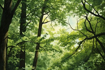 Fototapeta premium Forest Canopy Gradient Greens: Shaded Woodland Layers Palette
